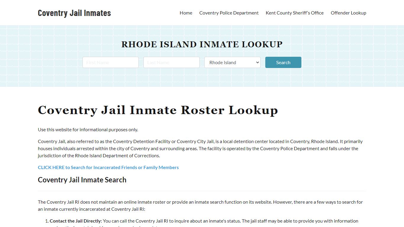 Coventry Jail Inmate Roster, Kent County, RI, Offender Search